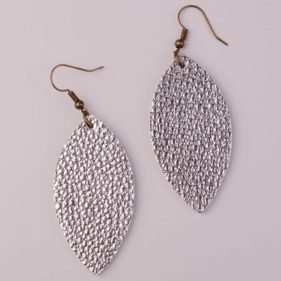 Jewelry - Vegan Leather Silver Leaf Earrings